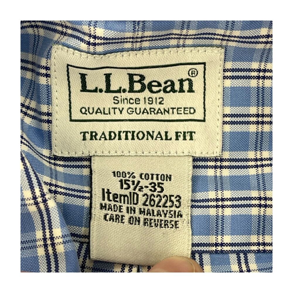 L.L.Bean Dress Shirt Men's 15.5 Multicolor Plaid Cotton Traditional Fit Formal - Picture 6 of 6